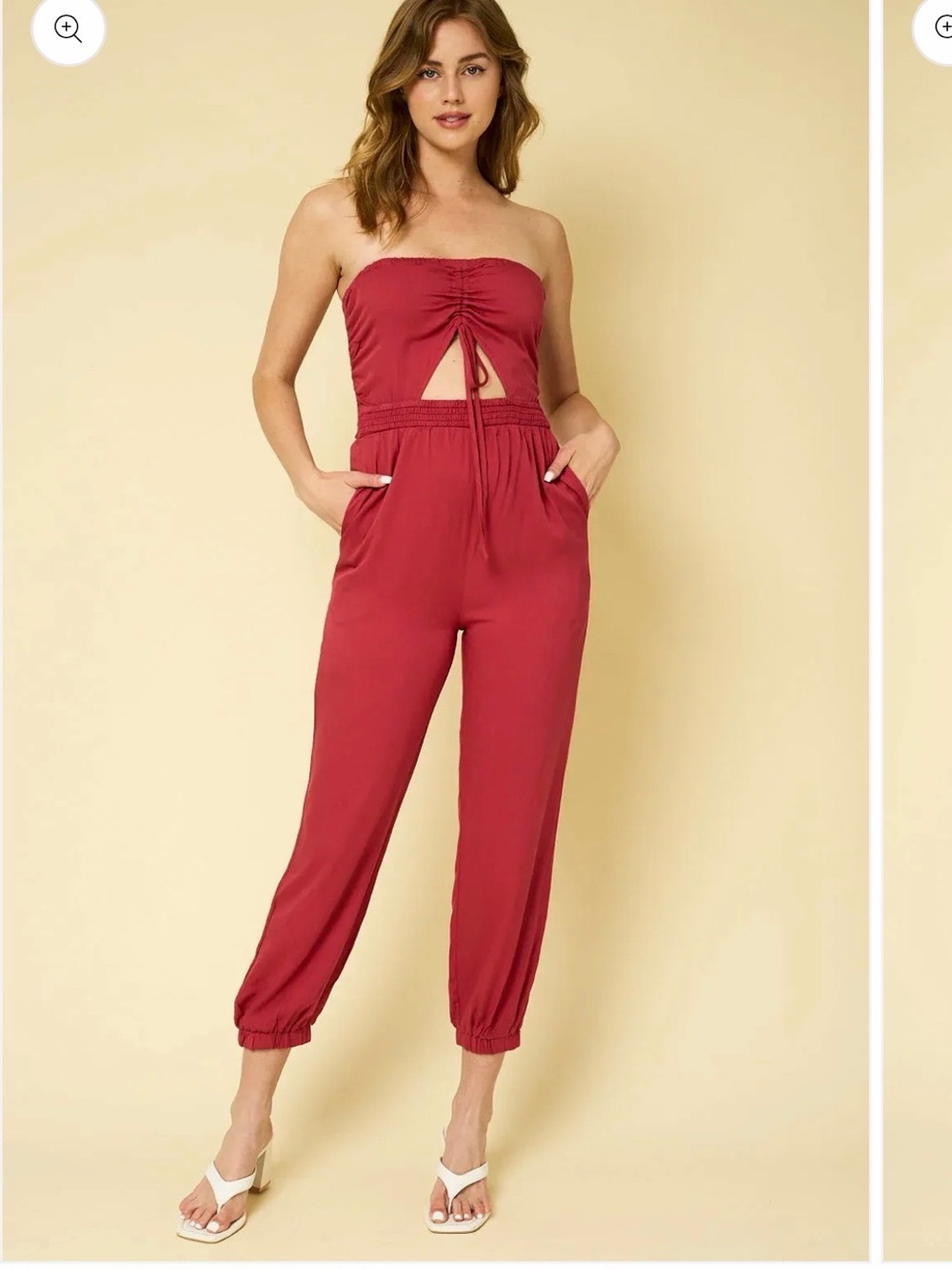 Gilli Burgundy Strapless Jumpsuit